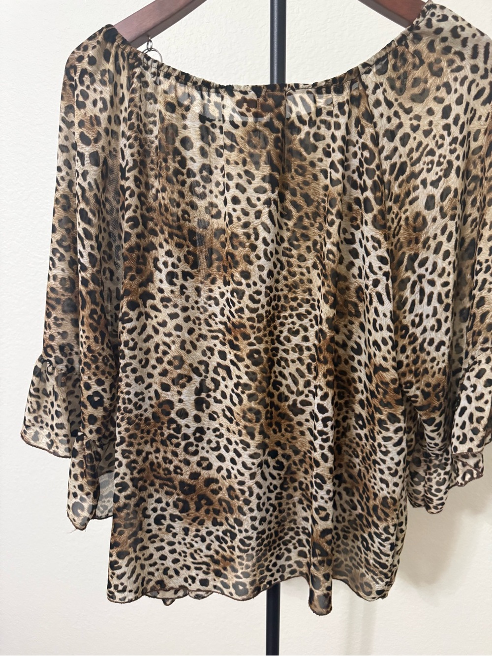 Leopard Print Women's Sheer Blouse - Brown